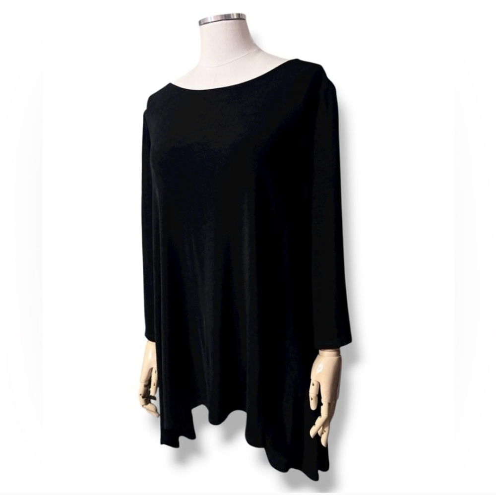 TRAVELERS By CHICO’S Black Liquid Knit Scoop Neck Tunic Top Size 3 (XL)